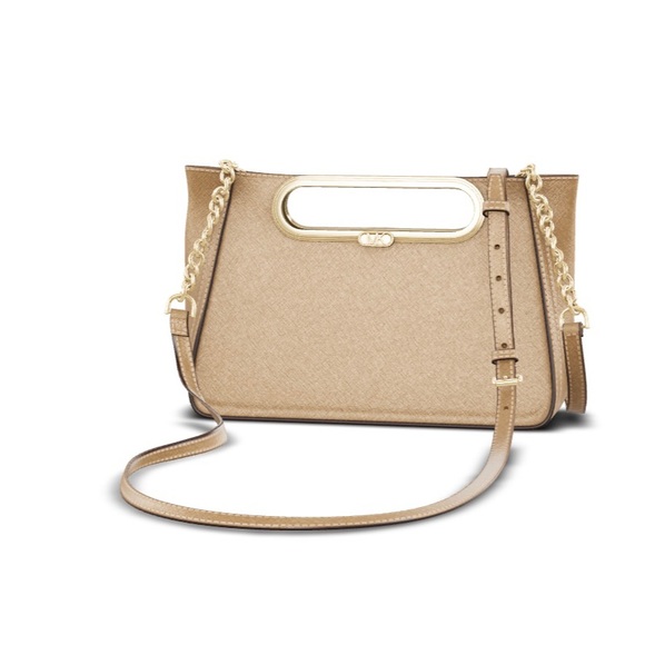 Michael Chelsea Large Leather Convertible Clutch Pale Gold - Picture 8 of 10